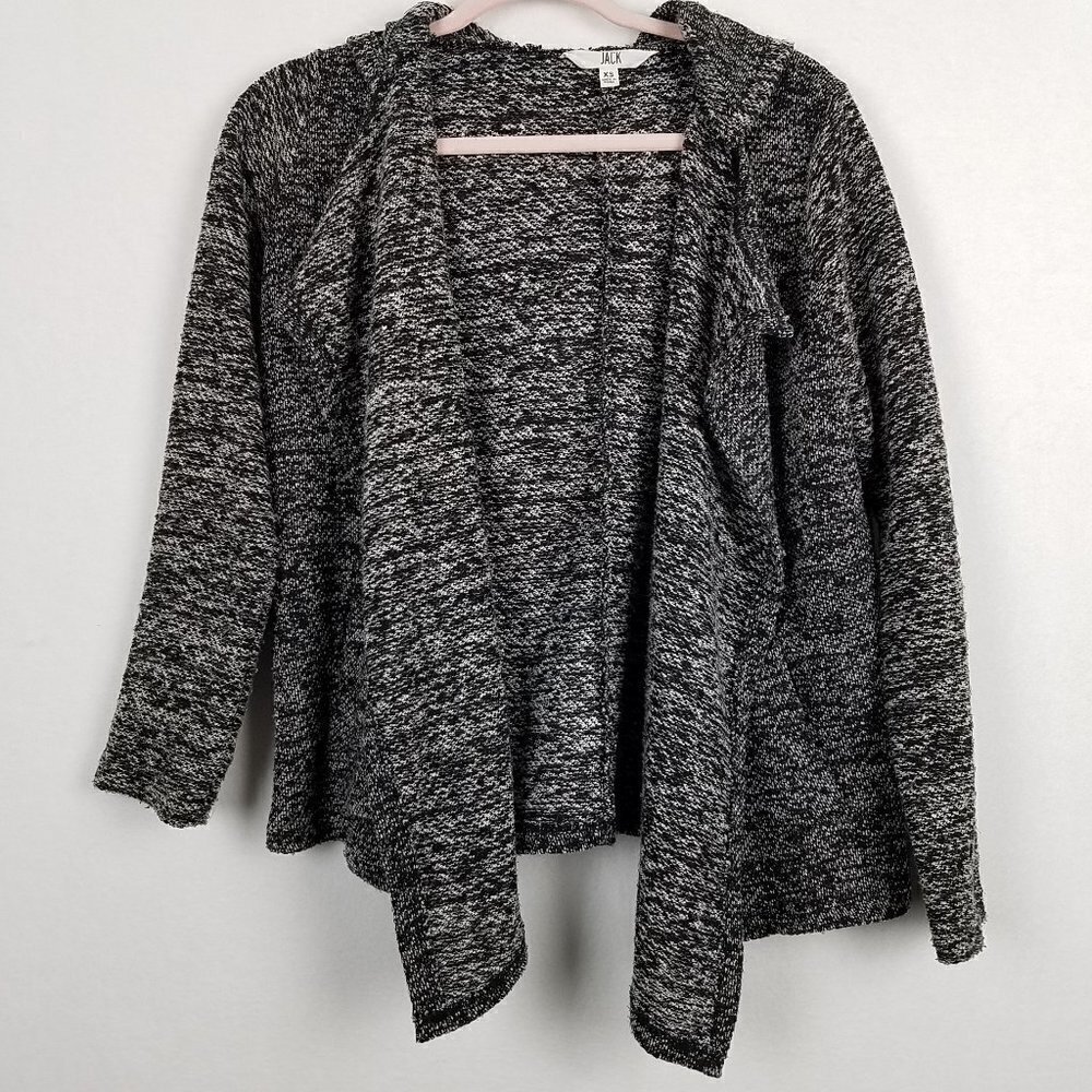 Jack BB Dakota Black White Marled Knit Open Front Hooded Jacket XS